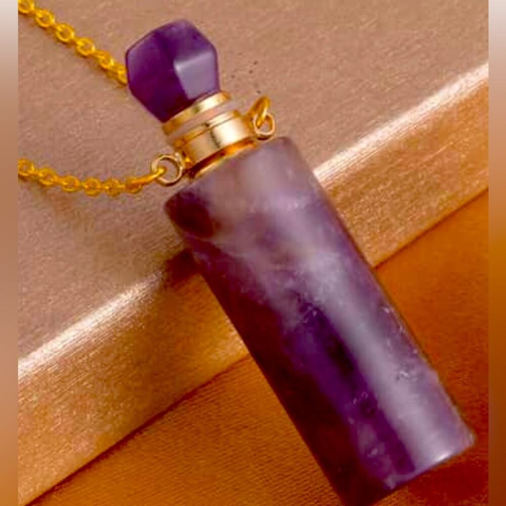 Amethyst Perfume Bottle Pendant Necklace 18-20” - Picture 3 of 5